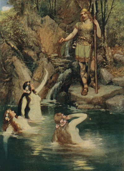 The three maidens swam close to the shore by Ferdinand Lecke